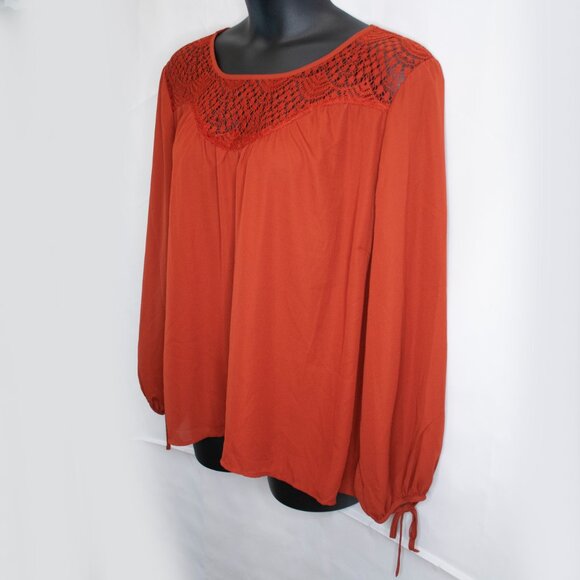 NEW Charlotte Russe Crochet Trim Top Women 3X Rust Orange Boho Blouse Plus 0211X - Picture 2 of 5